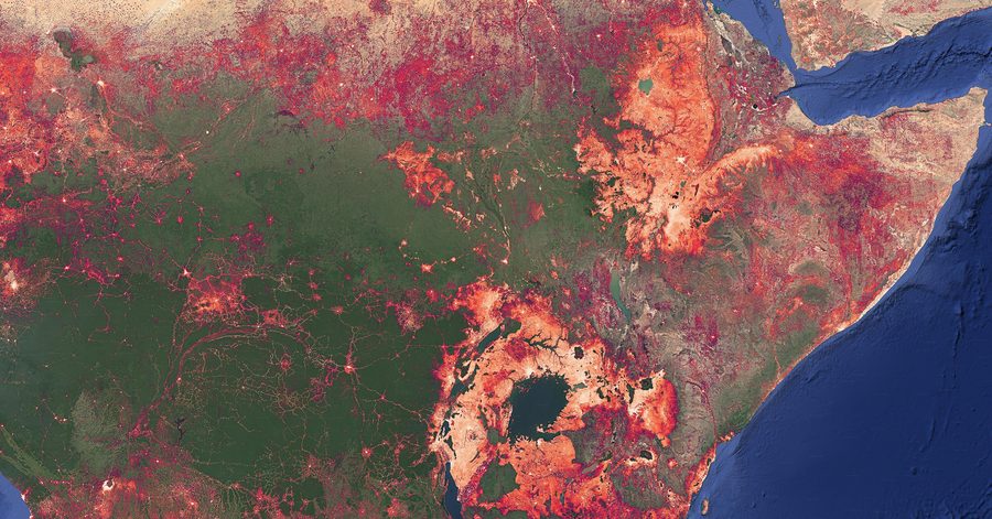 Map of population distribution in East Africa.