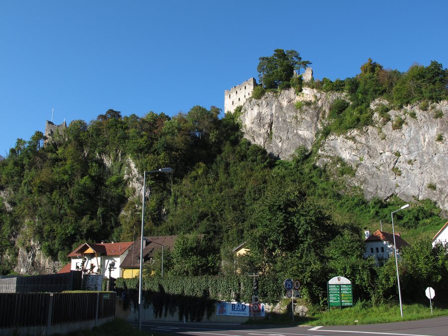 Losenstein Castle ruins on a wooded hill
