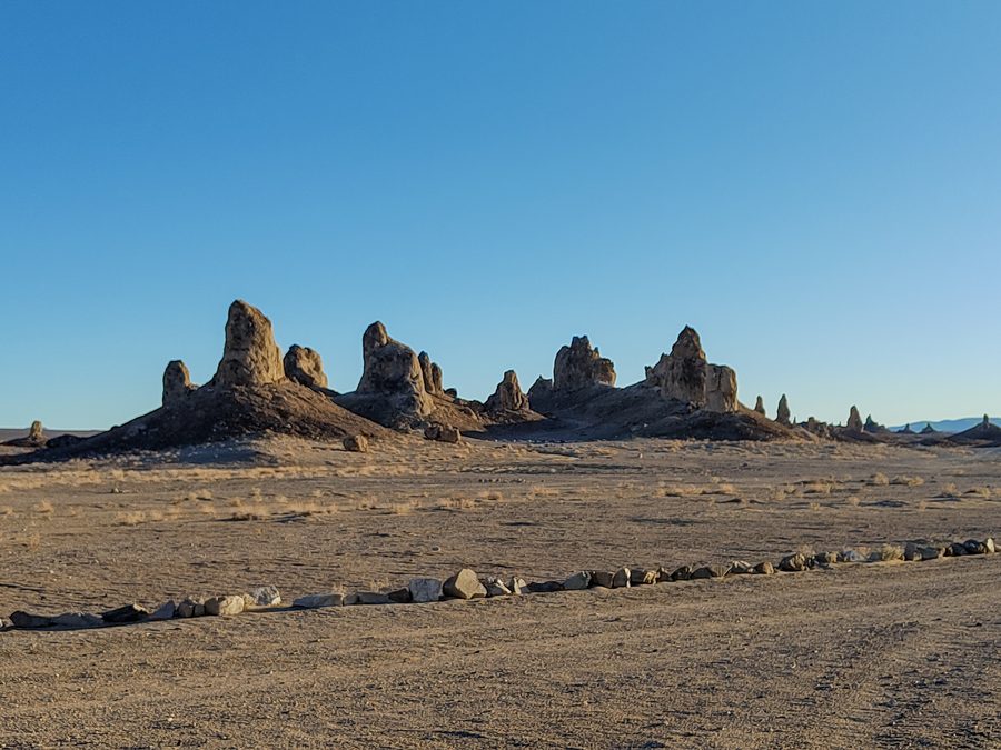 Trona Pinnacles rising from the dry Searles Lake basin in the California desert