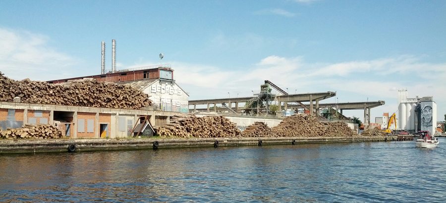 Inner harbor of Næstved with timber industry