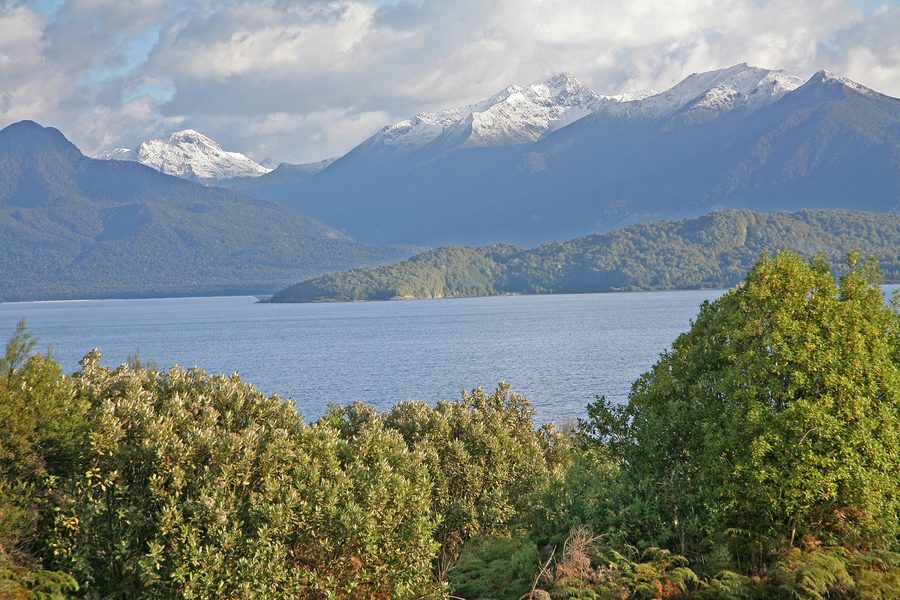 Lake Te Anau with mountains in the Fiordland region