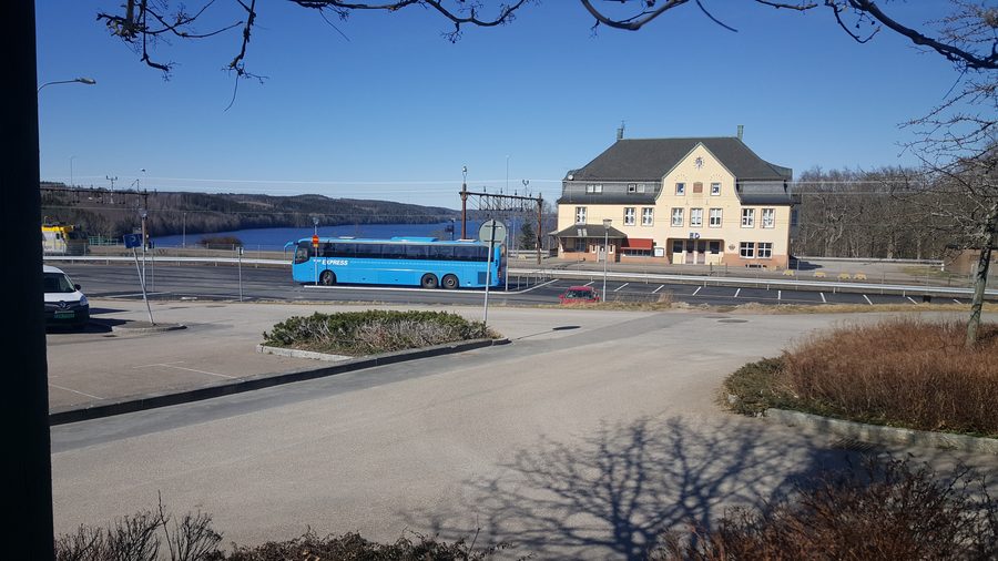 Ed railway station beside Lake Stora Le in Sweden