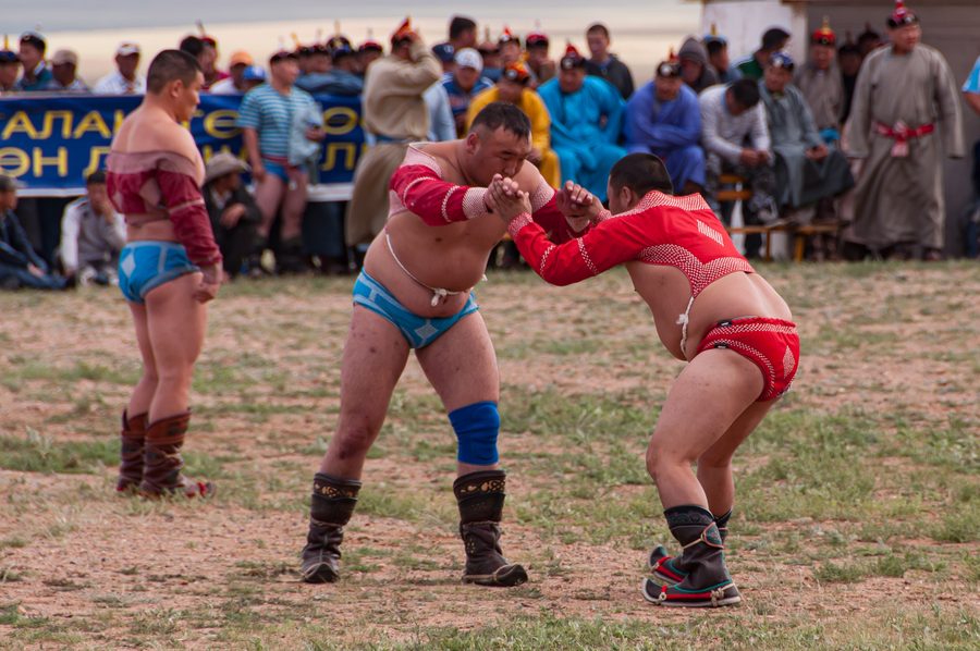 Wrestlers at Mongolian Naadam