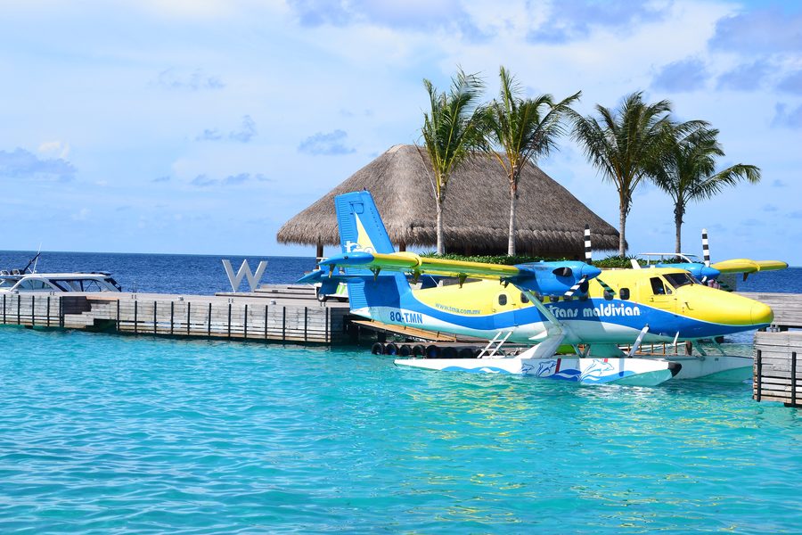 Seaplane on the way to an island in the Maldives