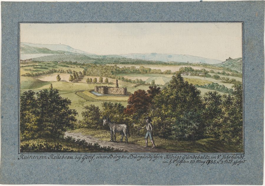 Historical depiction of the ruins of Château de Rouelbeau in the marshes of Meinier