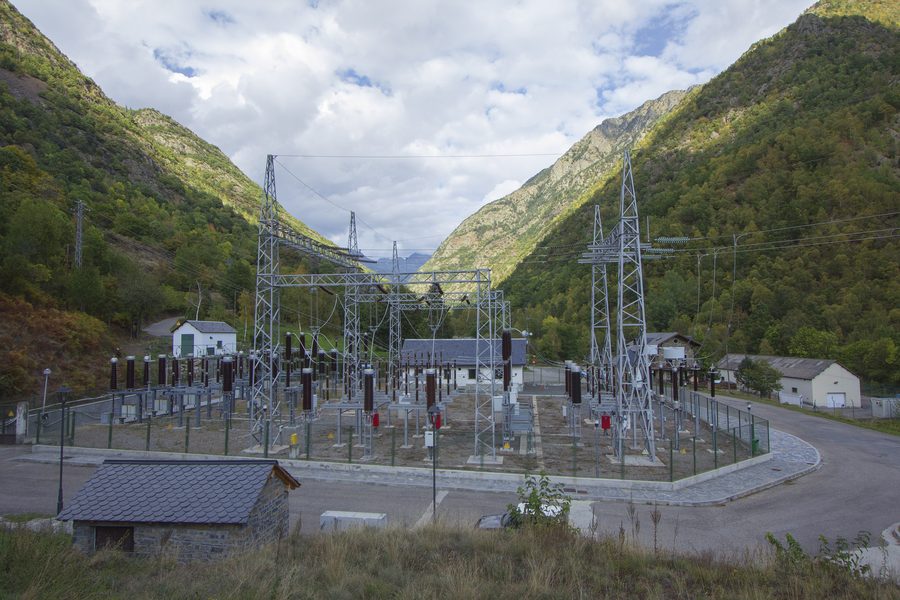 Electrical substation of the Tavascan hydroelectric power plant in the Catalan Pyrenees