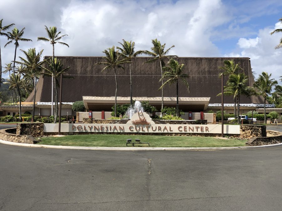 Front of the Polynesian Cultural Center in Laie, Oahu, Hawaii