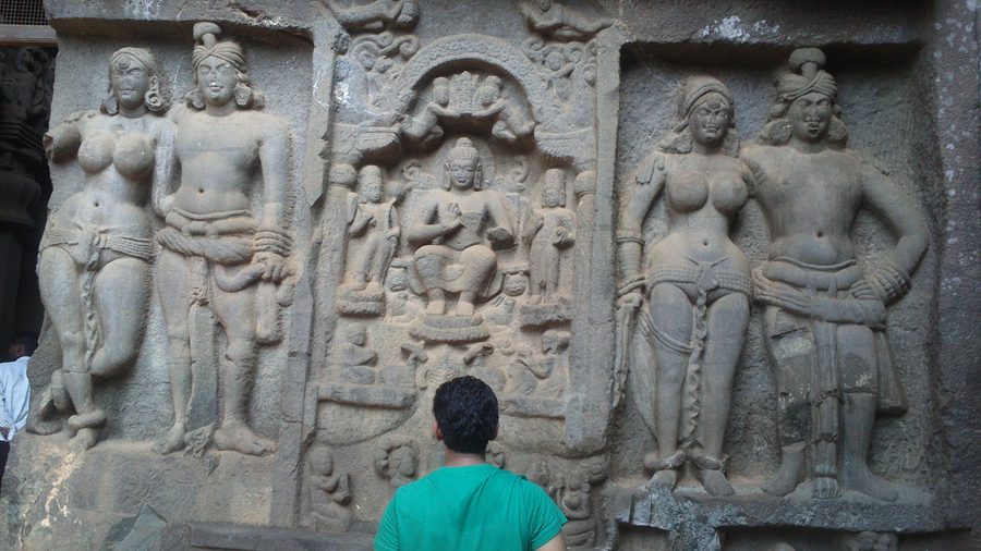 Facade of the Buddhist Karla Caves near Lonavala in Pune district
