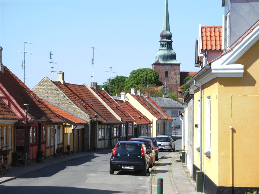 Historic street Fiskergade with houses in Nysted