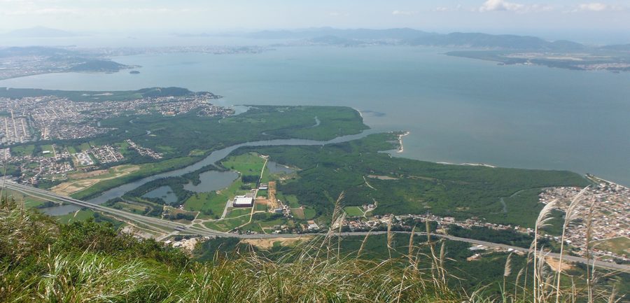 Panoramic view of the mouth of the Rio Cubatão do Sul in the municipality of Palhoça, Santa Catarina