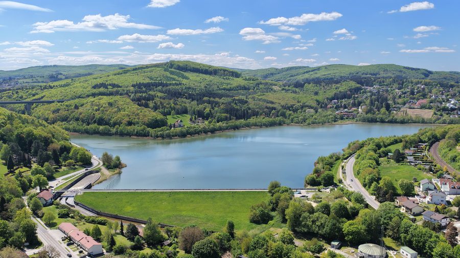 Northeast view of Wienerwaldsee in Lower Austria with a wooded surrounding