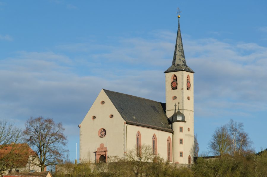 Exterior view of the Catholic parish church of St. Peter and Marcellinus in Eußenheim