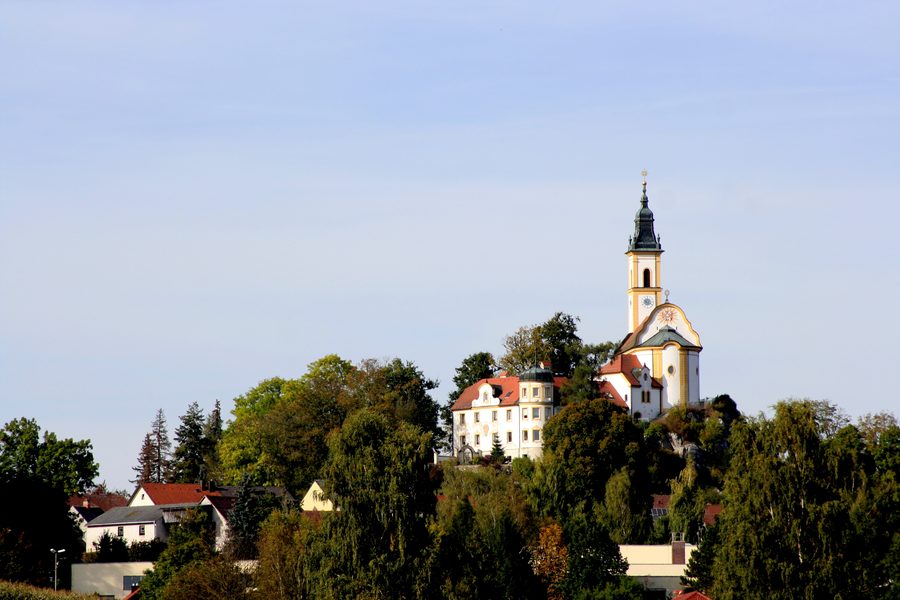 Panorama of the Pilgrimage Church of the Holy Cross on the Kreuzberg in Pleystein