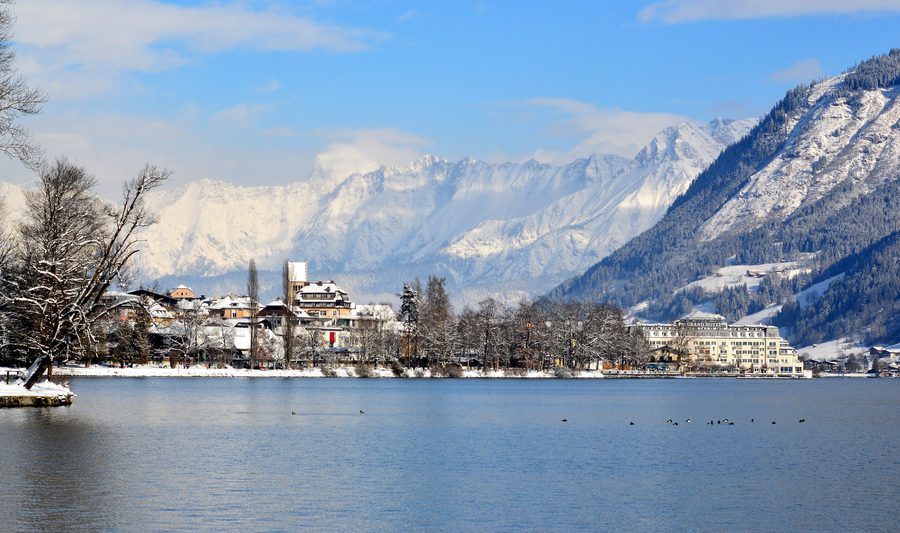 Lake Zell with alpine mountain backdrop near Zell am See