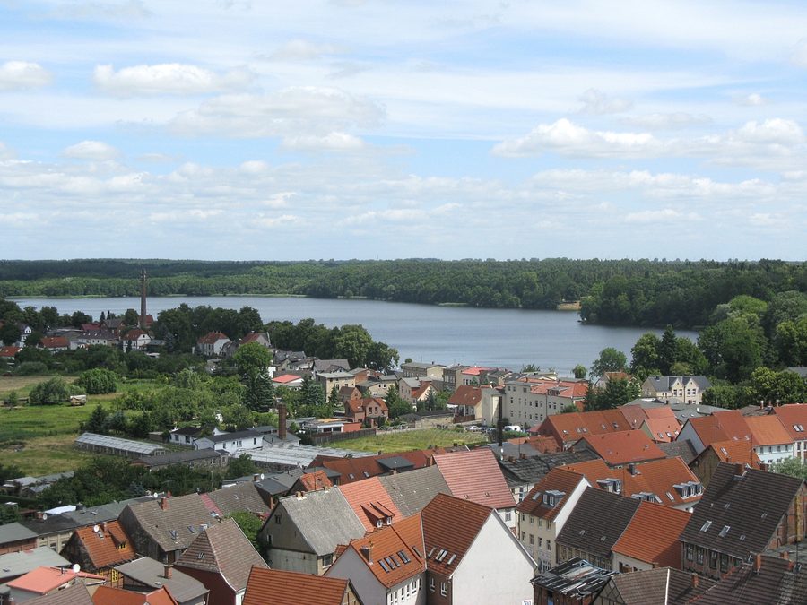 Blick auf den Wockersee in Parchim aus dem Turm der St.-Georg-Kirche