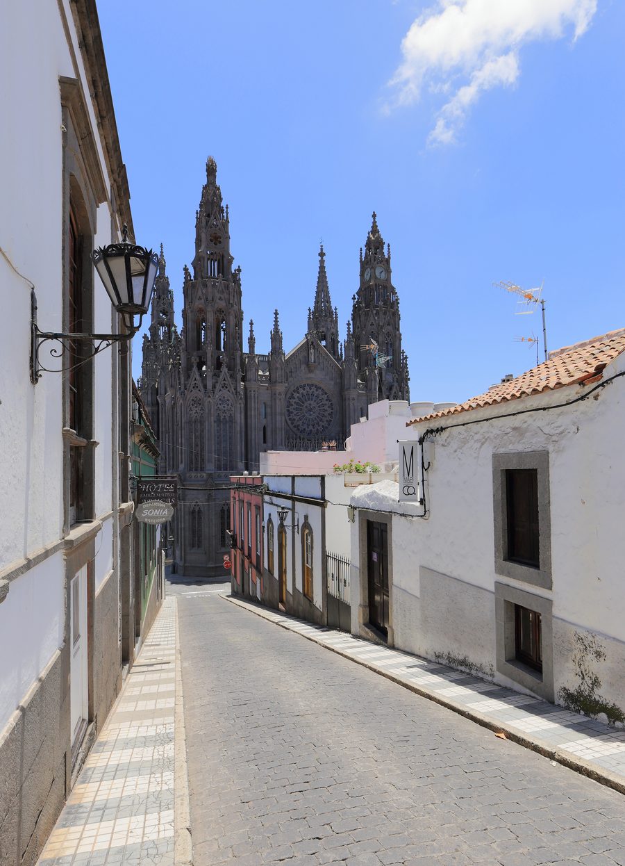 Church of San Juan Bautista in Arucas, Gran Canaria, seen from Calle Párroco Morales
