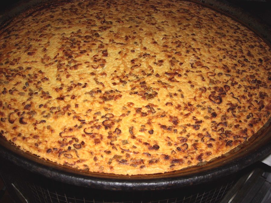 Farinata with spring onions, a Ligurian specialty