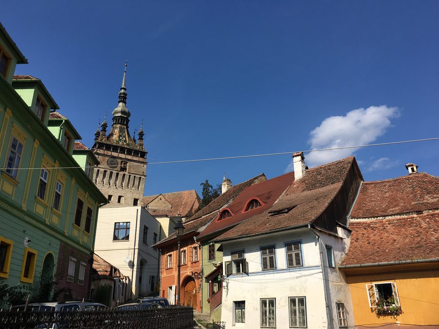 Historic Centre of Sighișoara with medieval buildings and street