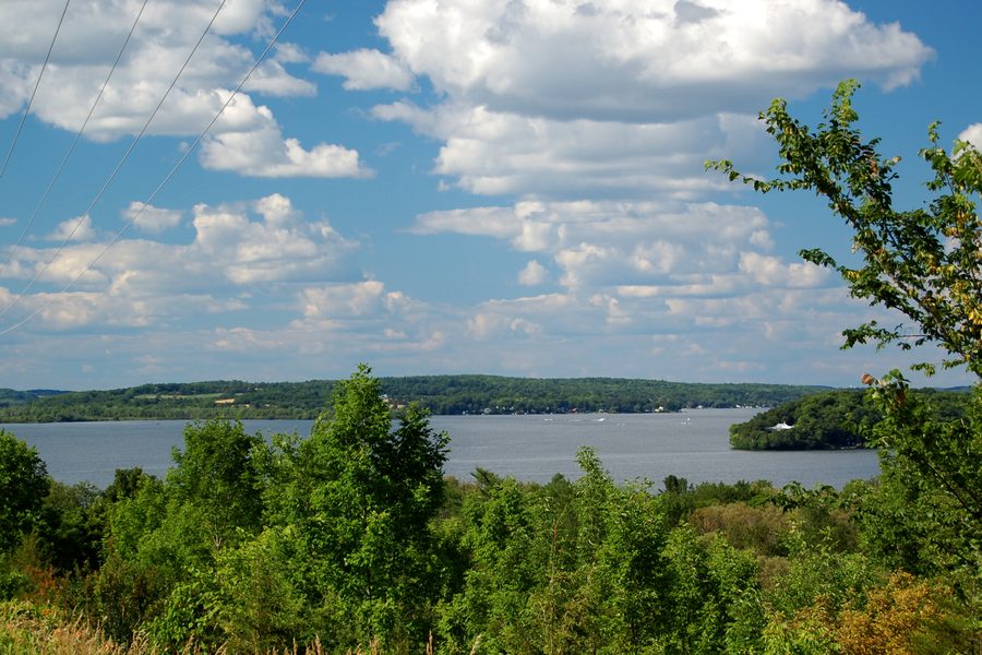 Blick über den Rice Lake bei Gores Landing
