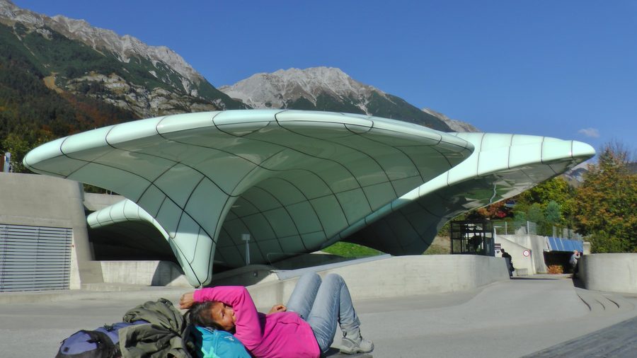 Mountain station of the Hungerburgbahn with a view of the Rumer Spitze and the alpine landscape near Innsbruck