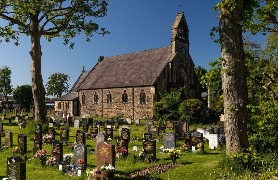 East-facing elevation of Saint Mary's Parish Church in Lowton Common, Greater Manchester
