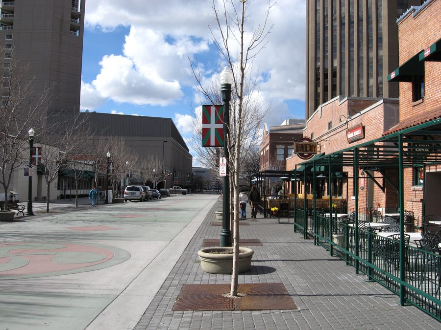 View along the Basque Block in Boise toward Capitol Boulevard