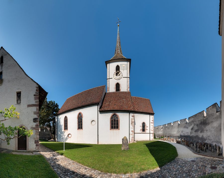 Fortified St. Arbogast Church in Muttenz, seen from inside the ring wall