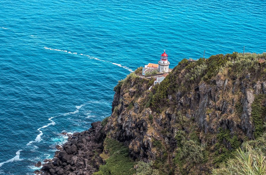 Ponta do Arnel Lighthouse on the northeast coast of São Miguel, Azores