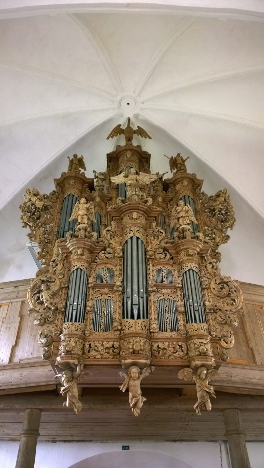 Organ and organ case in Ugāle Lutheran Church