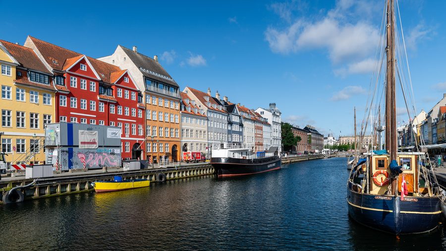 Historic, colorful row of houses at Nyhavn in Copenhagen