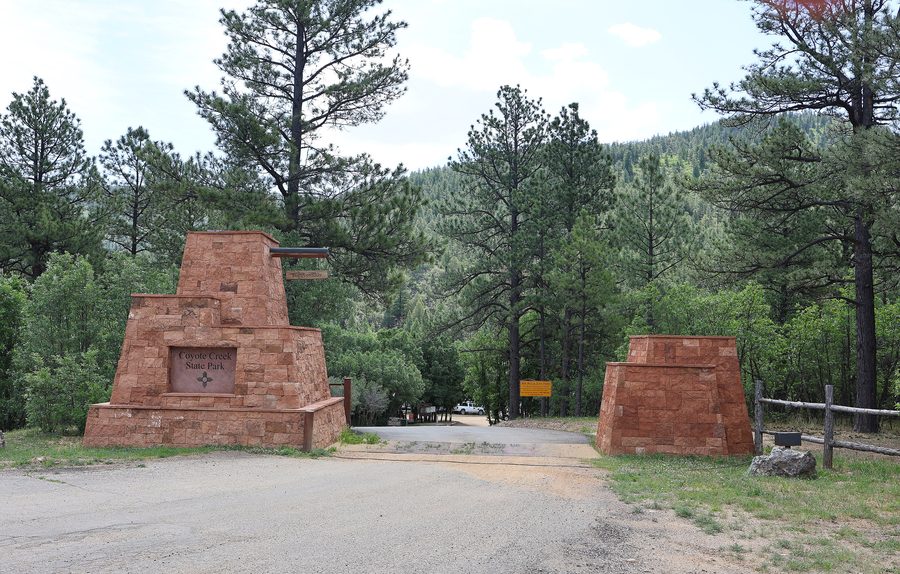 Entrance gate at Coyote Creek State Park in Mora County, New Mexico