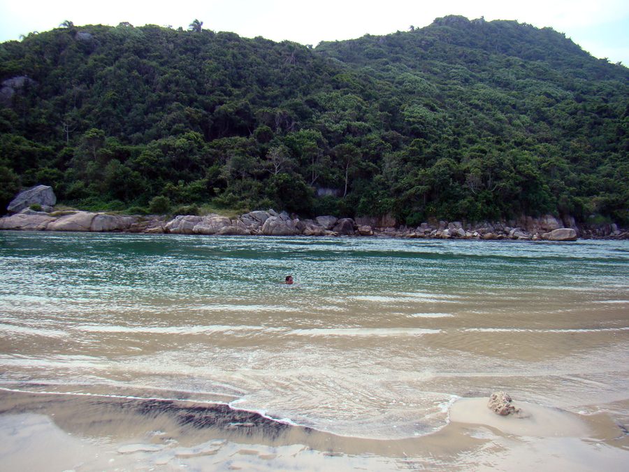Landscape of Guarda do Embaú, with the beach and the Rio da Madre, in Palhoça, Santa Catarina