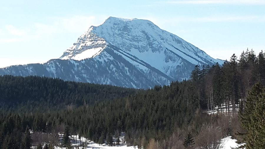 Winter view from Turmkogel to the Ötscher in Lower Austria