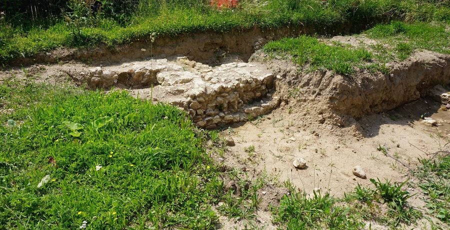 Excavated wall remains of the castle in Binzen