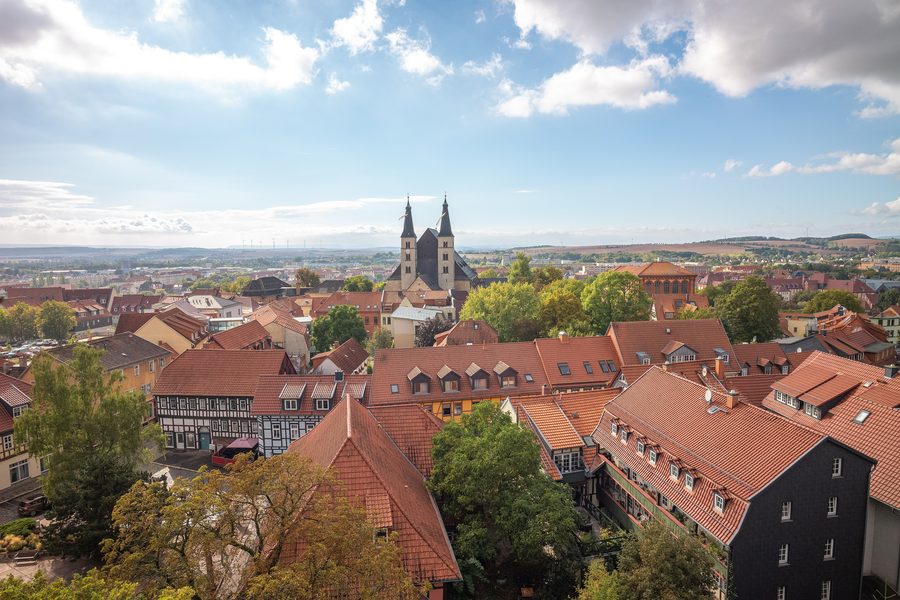 View from the towers of St. Blasius Church toward Nordhausen Cathedral