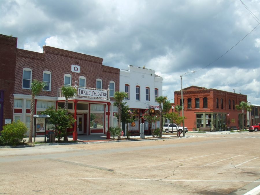 A street in Apalachicola showing the Dixie Theatre, Apalachicola, Florida, USA