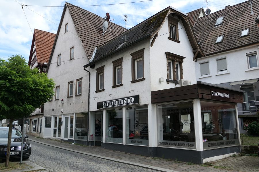 Historic half-timbered and residential houses on Neckarsteige in Nürtingen