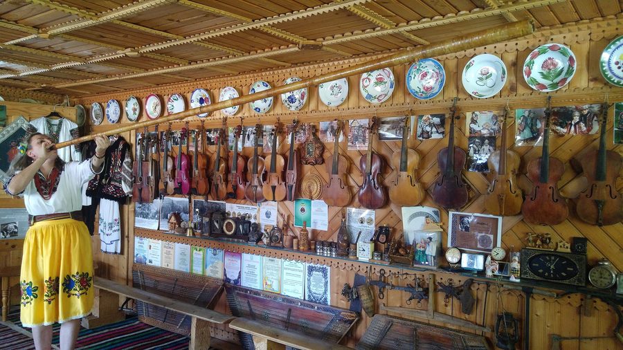 Traditional trembita in the museum in Verkhovyna