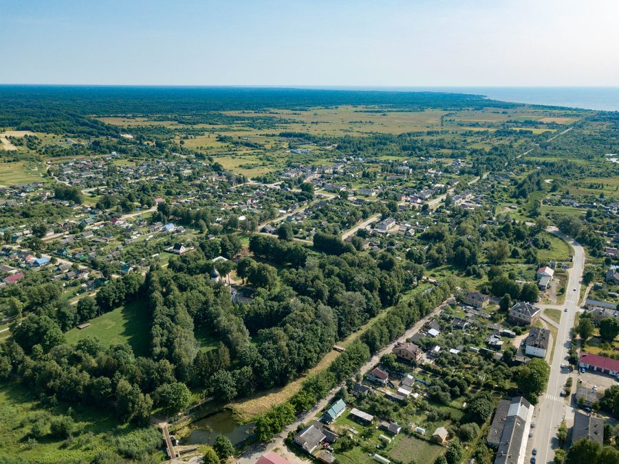 Aerial view of Gdov in Pskov Oblast, Russia