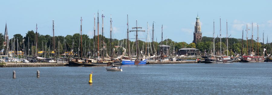 View of the historic town and harbour of Enkhuizen on the IJsselmeer