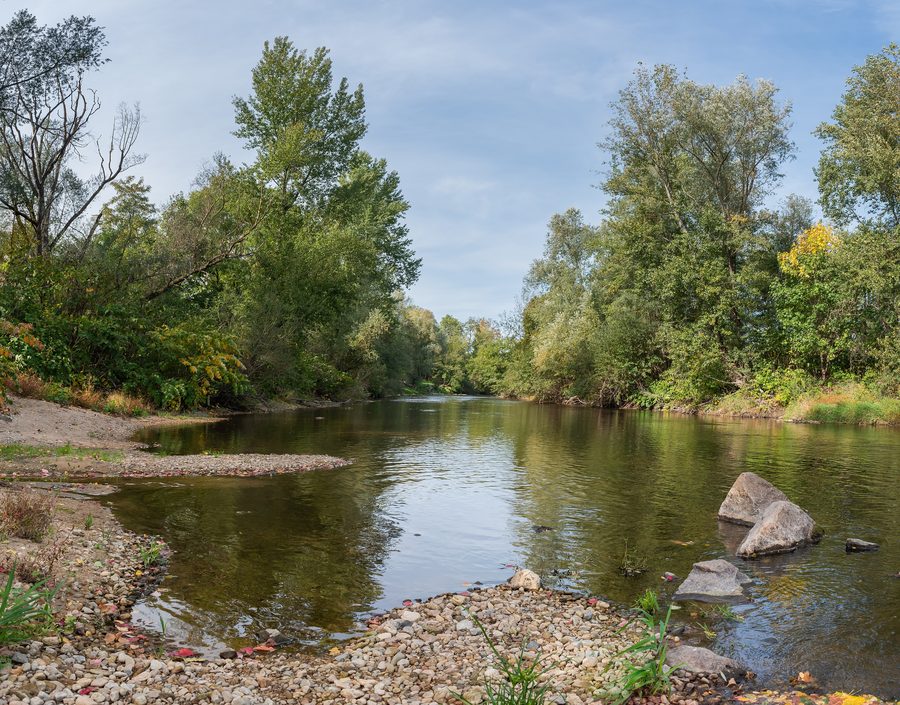 Dore river in Pont-de-Dore, commune of Peschadoires, Puy-de-Dôme, France