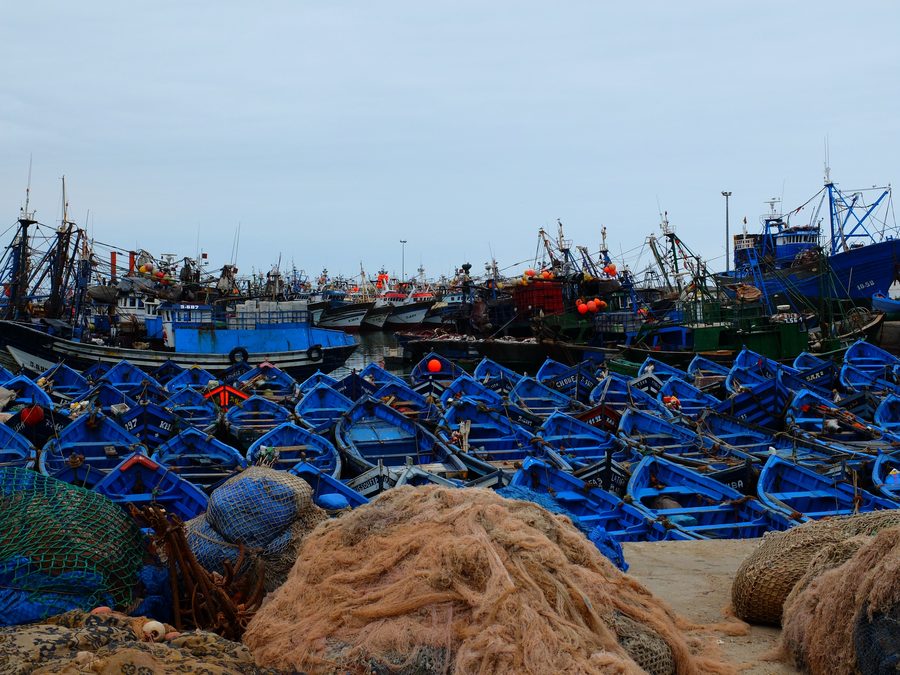 Small fishing boats in the port of Essaouira, Morocco