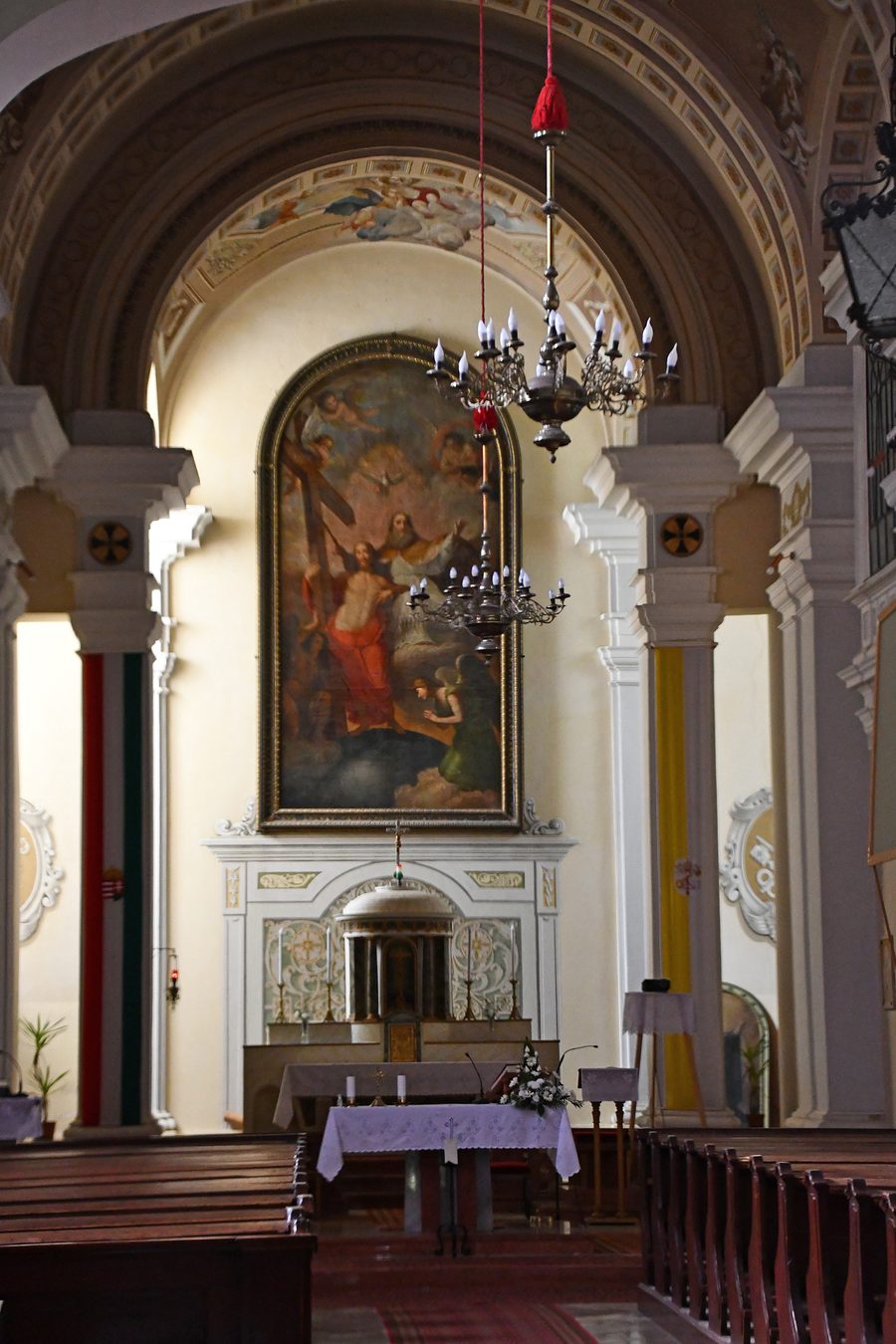 Interior of the Roman Catholic church in Hőgyész, Hungary