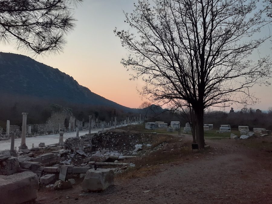 Ruins of Ephesus in the Turkish Aegean at sunset