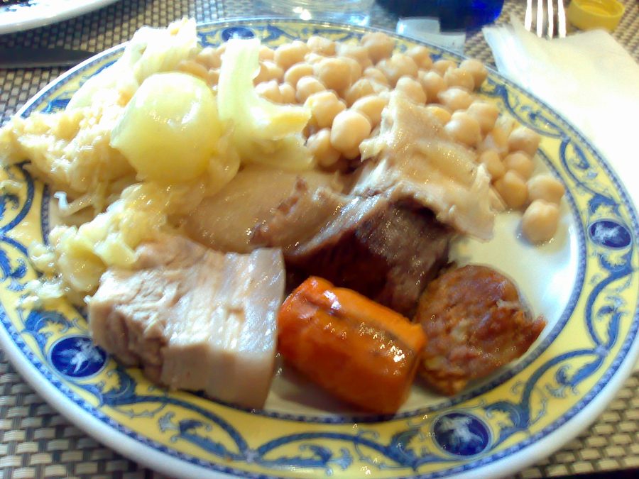 Cocido madrileño, served as a Spanish stew.