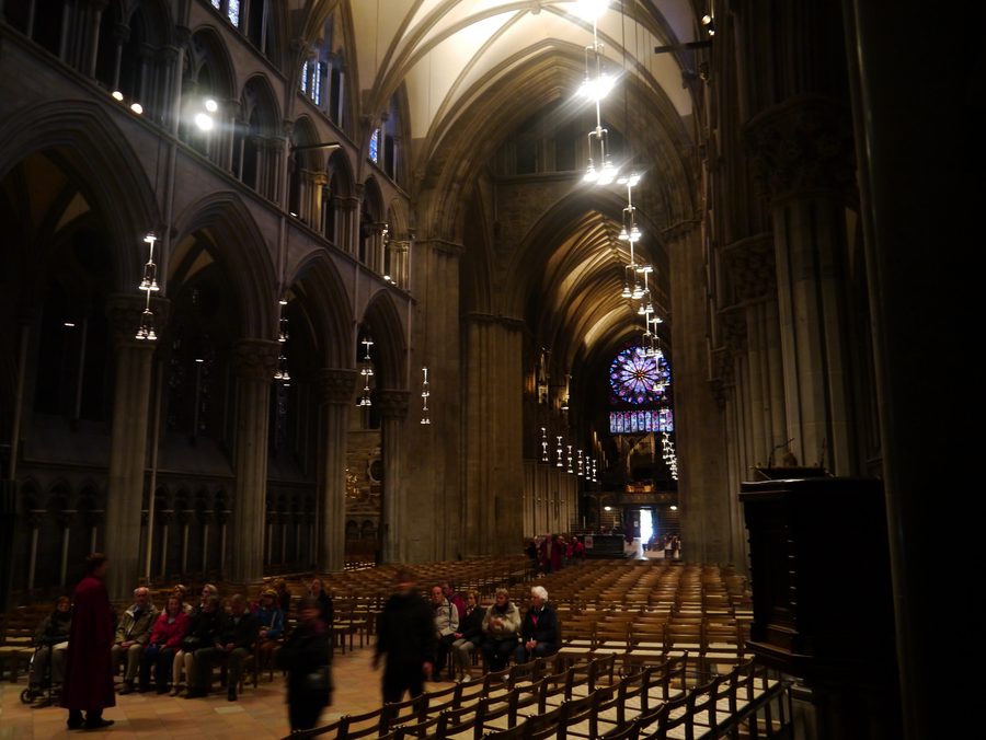 Interior view of Nidaros Cathedral in Trondheim with the nave.