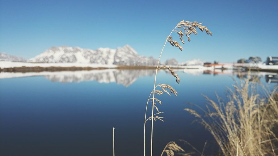 Reservoir lake on the Asitzkogel in the alpine landscape near Saalbach-Hinterglemm