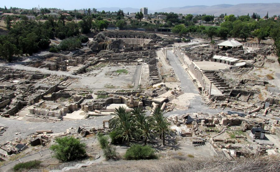 Overview of the archaeological site at Bet Shean