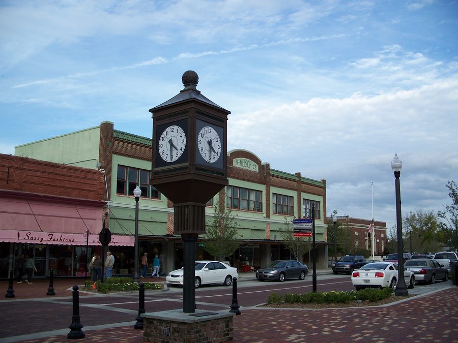 Street clock in the historic business district of Sanford, Florida