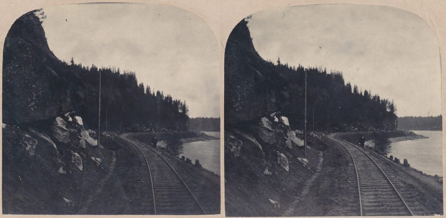 Stereoscope of the Swedish railway line between Sparsör and Frusfällan with Öresjö